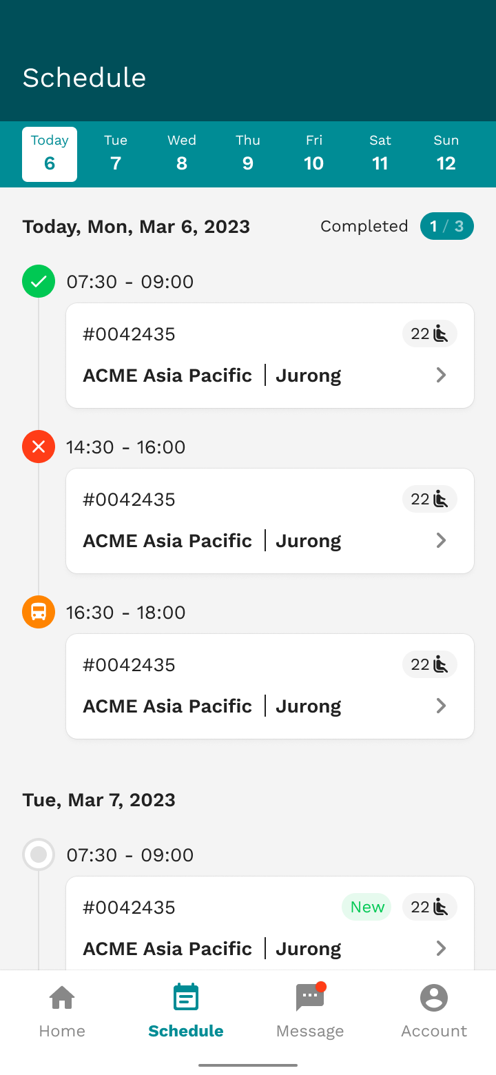 Schedule List View Today