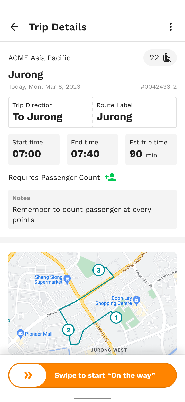 Trip Details On the way available